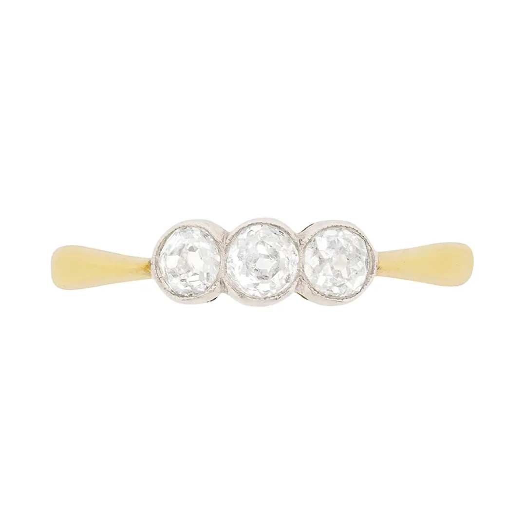 Antique Three Stone Diamond Engagement Ring, c.1900s