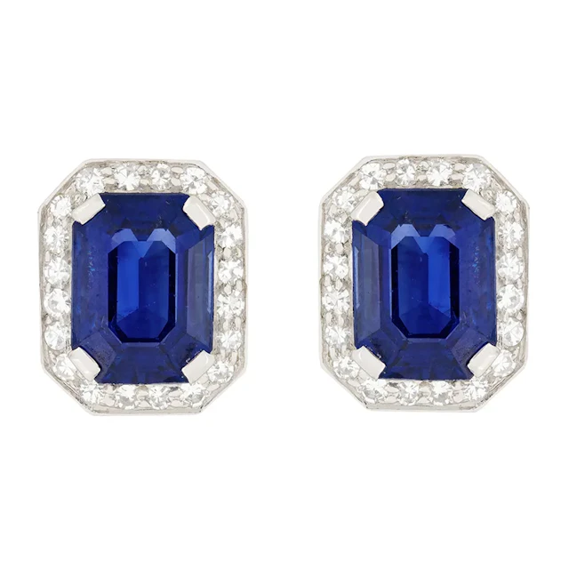 Late Deco 6.00ct Sapphire and Diamond Earrings, c.1930s