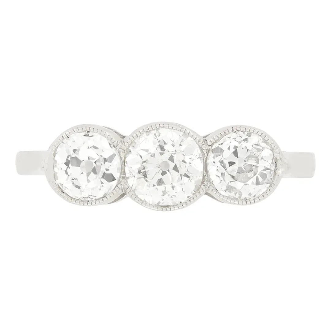 Art Deco 1.70ct Diamond Three Stone Ring, c.1920s