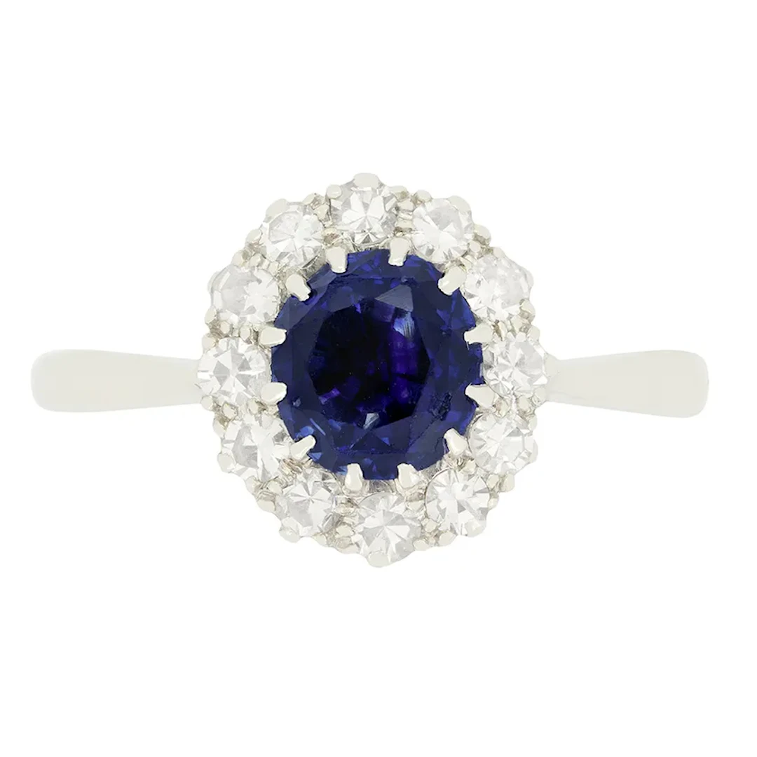 Late Deco 2.20ct Sapphire and Diamond Cluster Ring, c.1940s