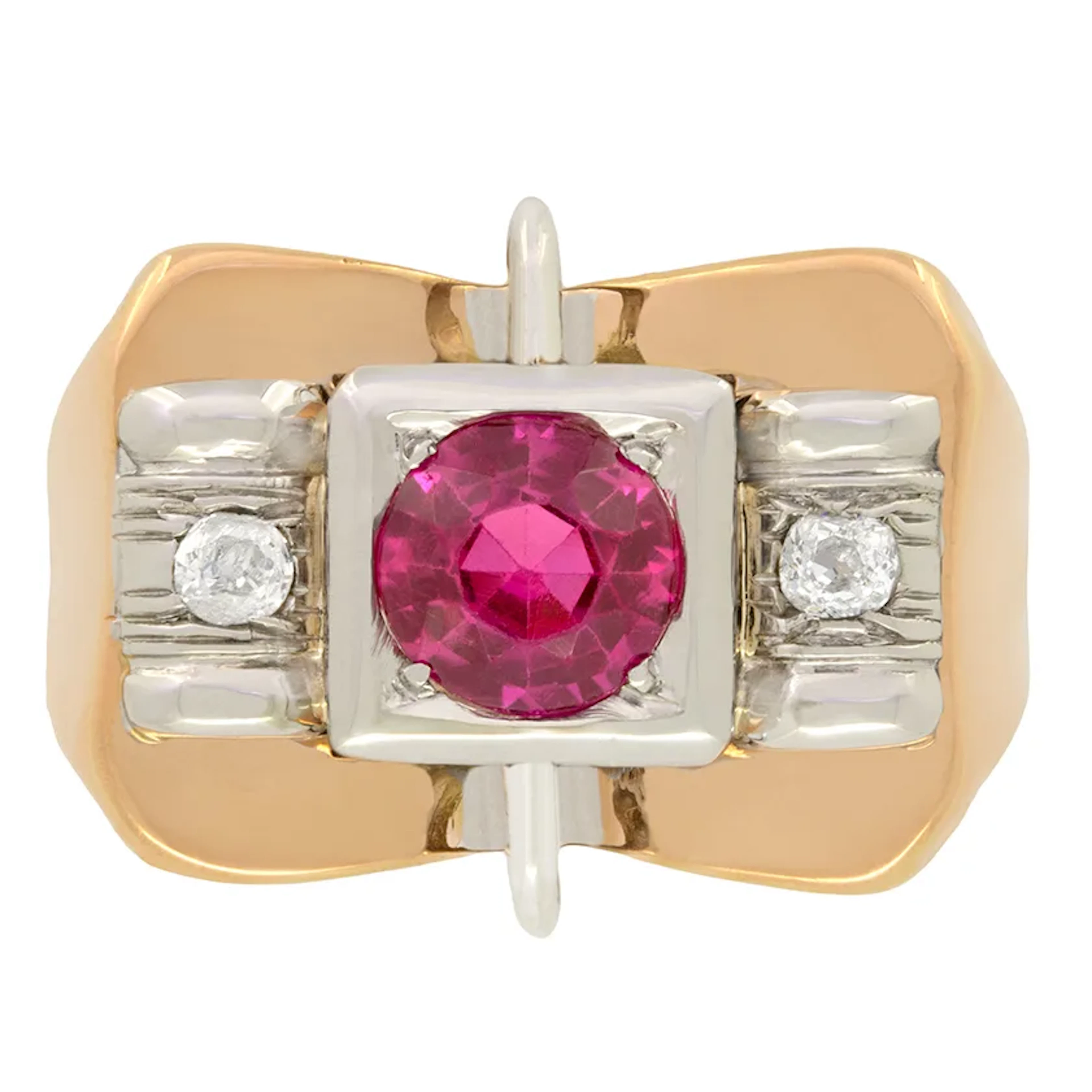 Art Deco 0.80ct Pink Sapphire and Diamond Three Stone Ring, c.1920s