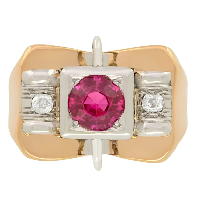 Art Deco 0.80ct Pink Sapphire and Diamond Three Stone Ring, c.1920s