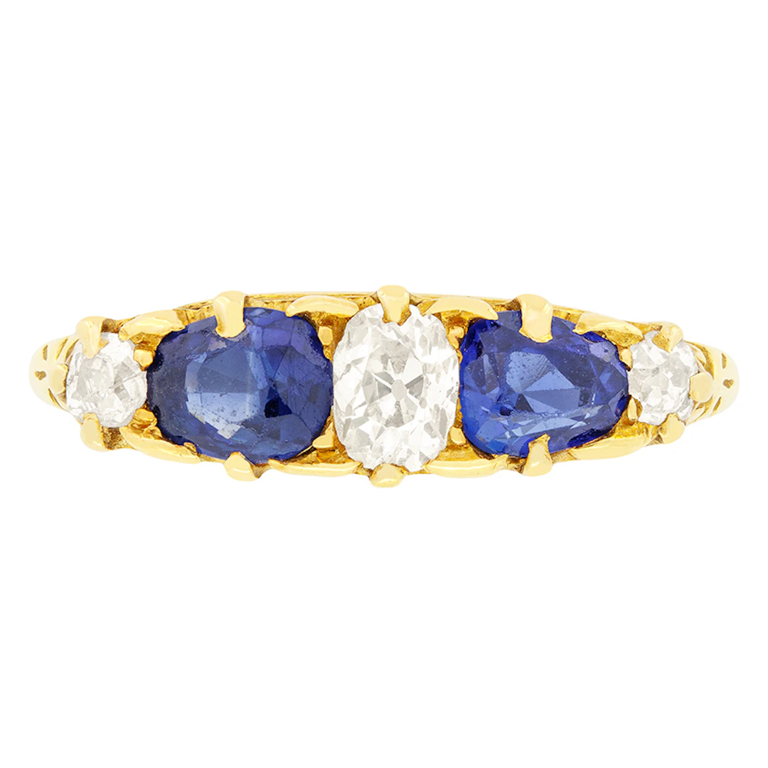 Victorian 0.55ct Diamond and Sapphire Five Stone Ring, c.1880s