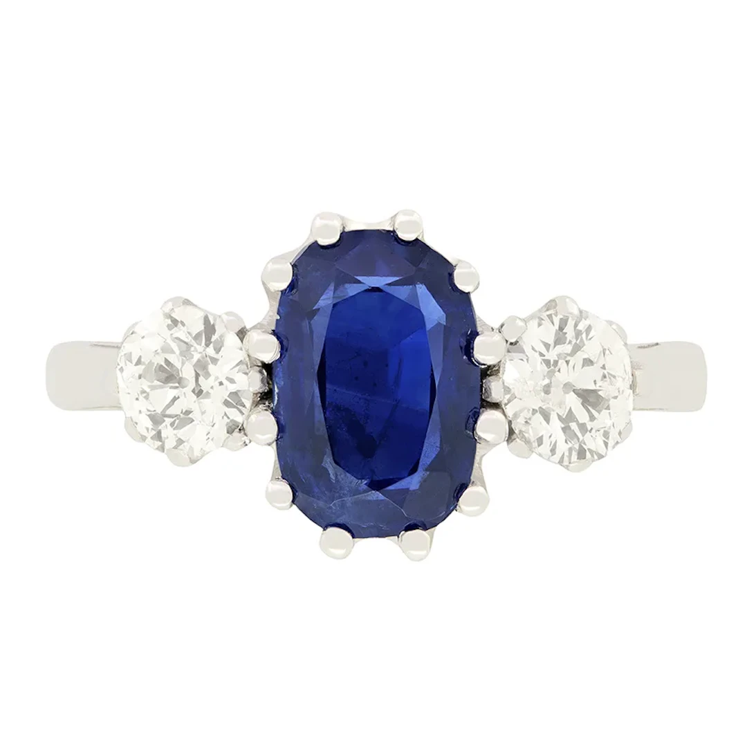 Art Deco 2.00ct Sapphire and Diamond Trilogy Ring, c.1920s