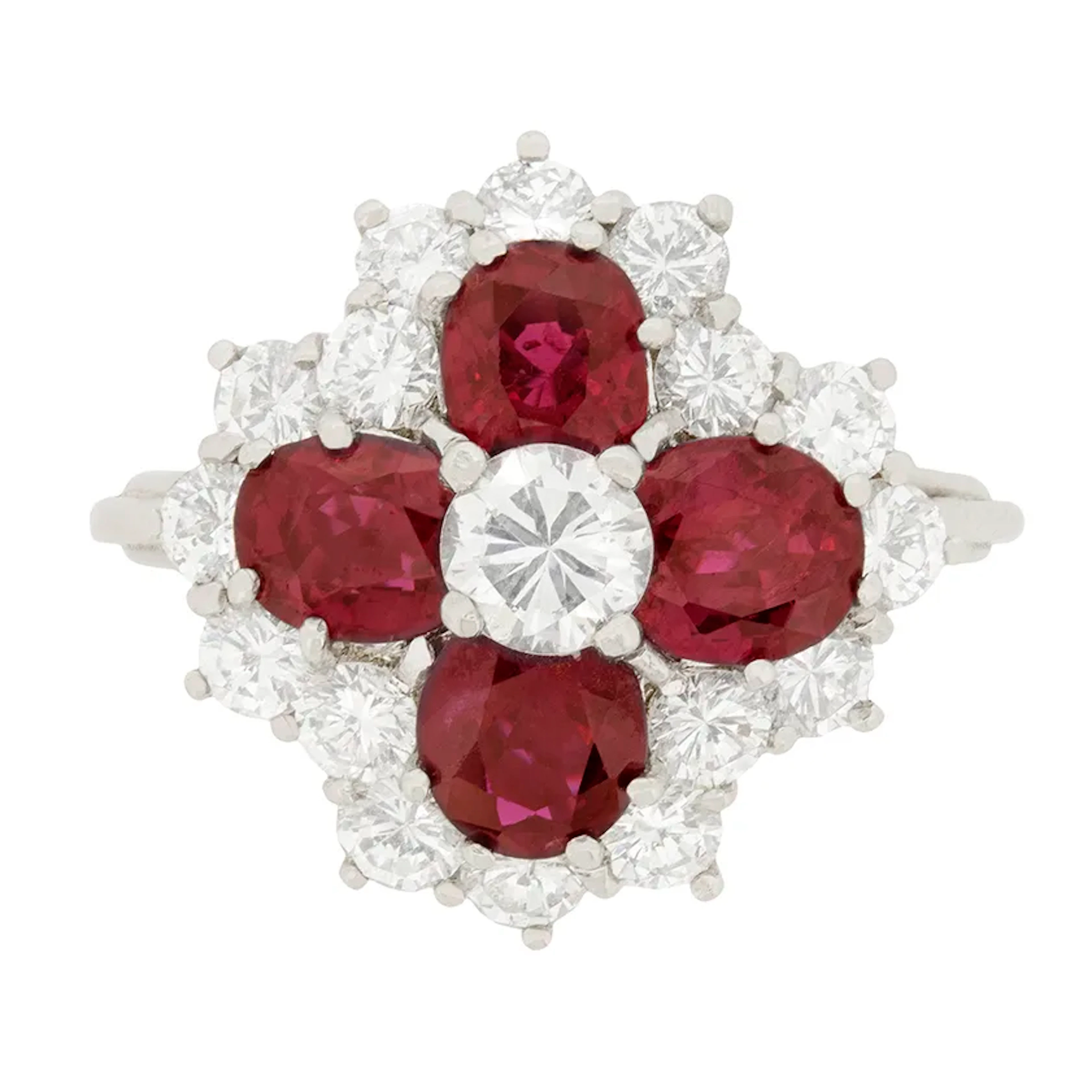 Vintage Diamond And Ruby Cluster Ring, c.1970s