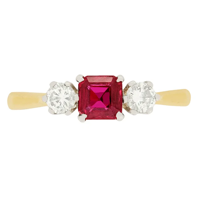 Art Deco 0.50ct Ruby and Diamond Three Stone Ring, c.1930s