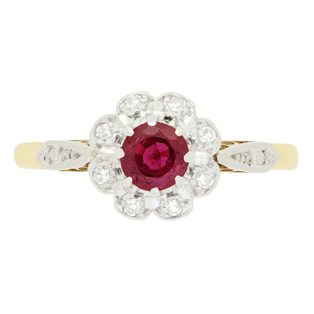 Vintage 0.40ct Ruby and Diamond Cluster Ring, c.1960s