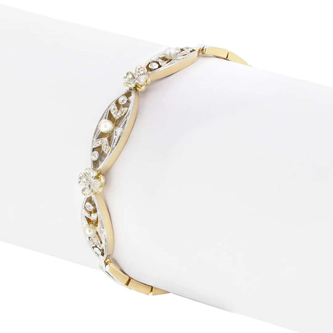 Edwardian 0.32ct Diamond and Pearl Bracelet, c.1910s