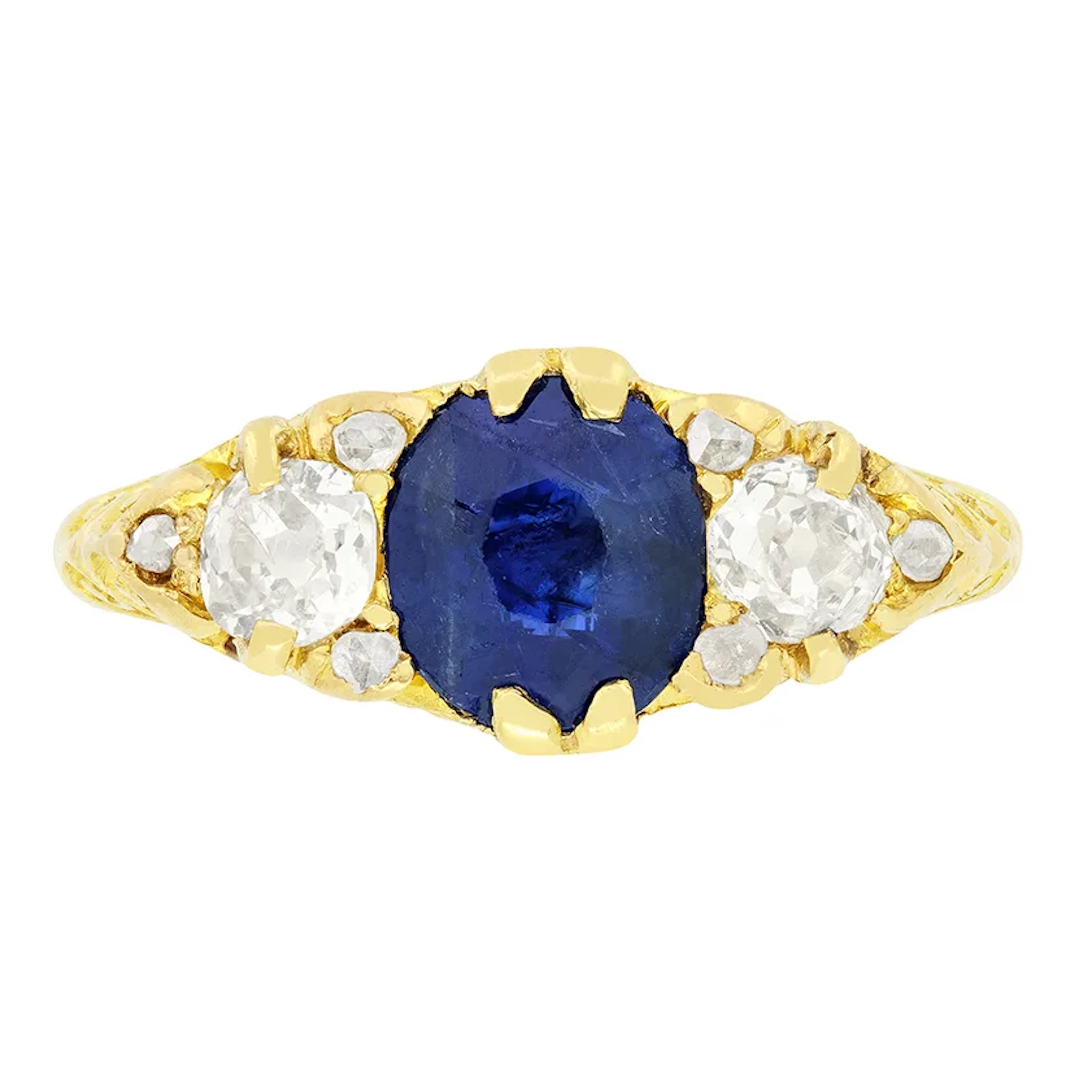 Victorian 1.05ct Sapphire and Diamond Trilogy Ring, c.1880s