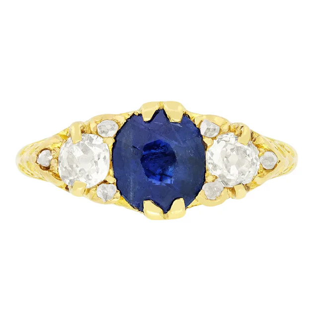 Victorian 1.05ct Sapphire and Diamond Trilogy Ring, c.1880s