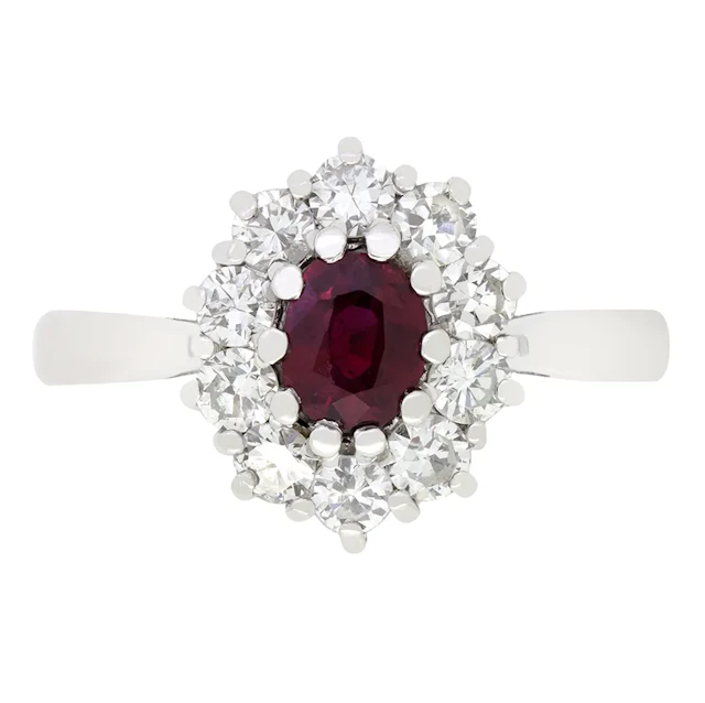 Vintage 0.60ct Ruby and Diamond Cluster Ring, hallmarked 1973