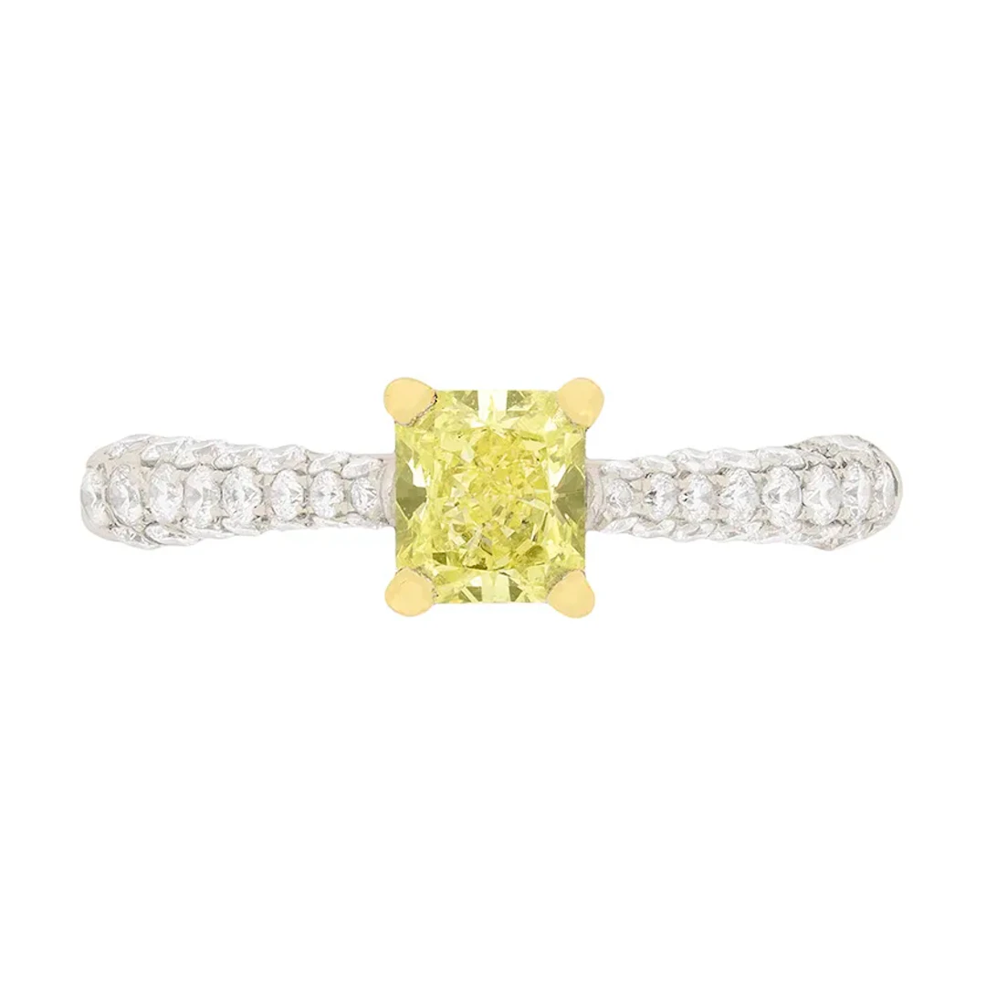 Modern GIA Certified Fancy Colour Yellow Diamond Solitaire Engagement Ring