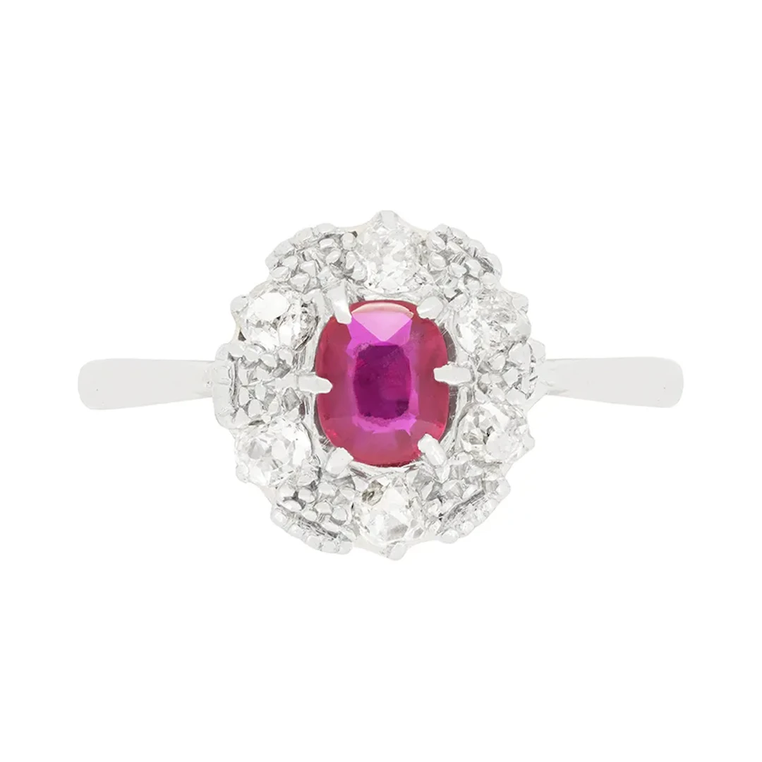 Edwardian 0.63ct Ruby and Diamond Cluster Ring, c.1910s