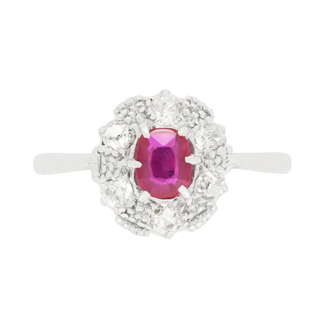 Edwardian 0.63ct Ruby and Diamond Cluster Ring, c.1910s