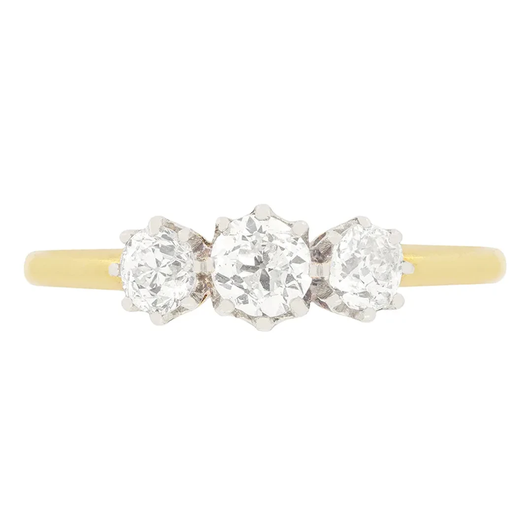 Edwardian 0.90ct Diamond Three Stone Ring, c.1910s