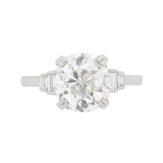 Late Deco 3.13ct Old Cushion Cut Diamond Engagement Ring, c.1940s