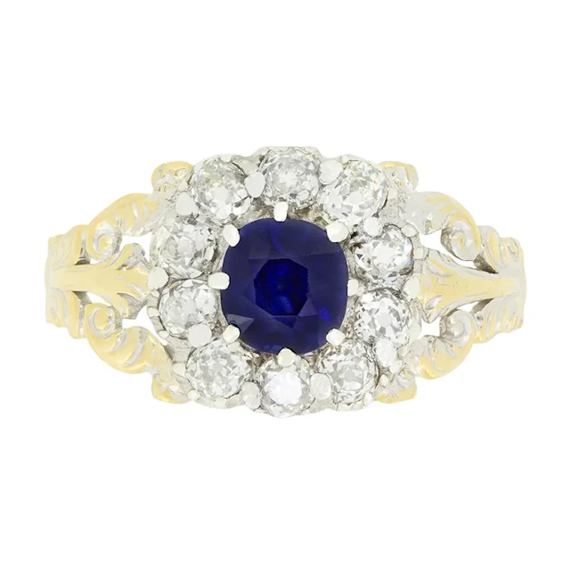 Victorian 0.70ct Sapphire and Diamond Cluster Ring, c.1880s