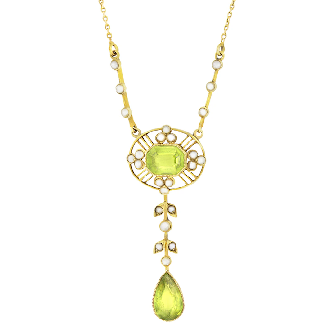 Victorian 3.50ct Peridot and Pearl Necklace, c.1880s