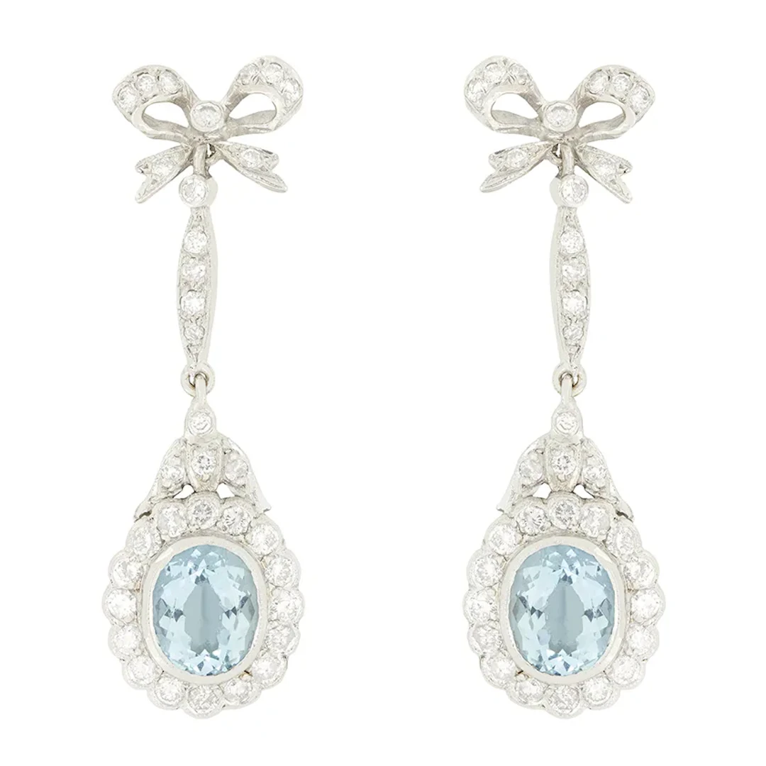 Vintage 4.00ct Aquamarine and Diamond Drop Earrings, c.1960s