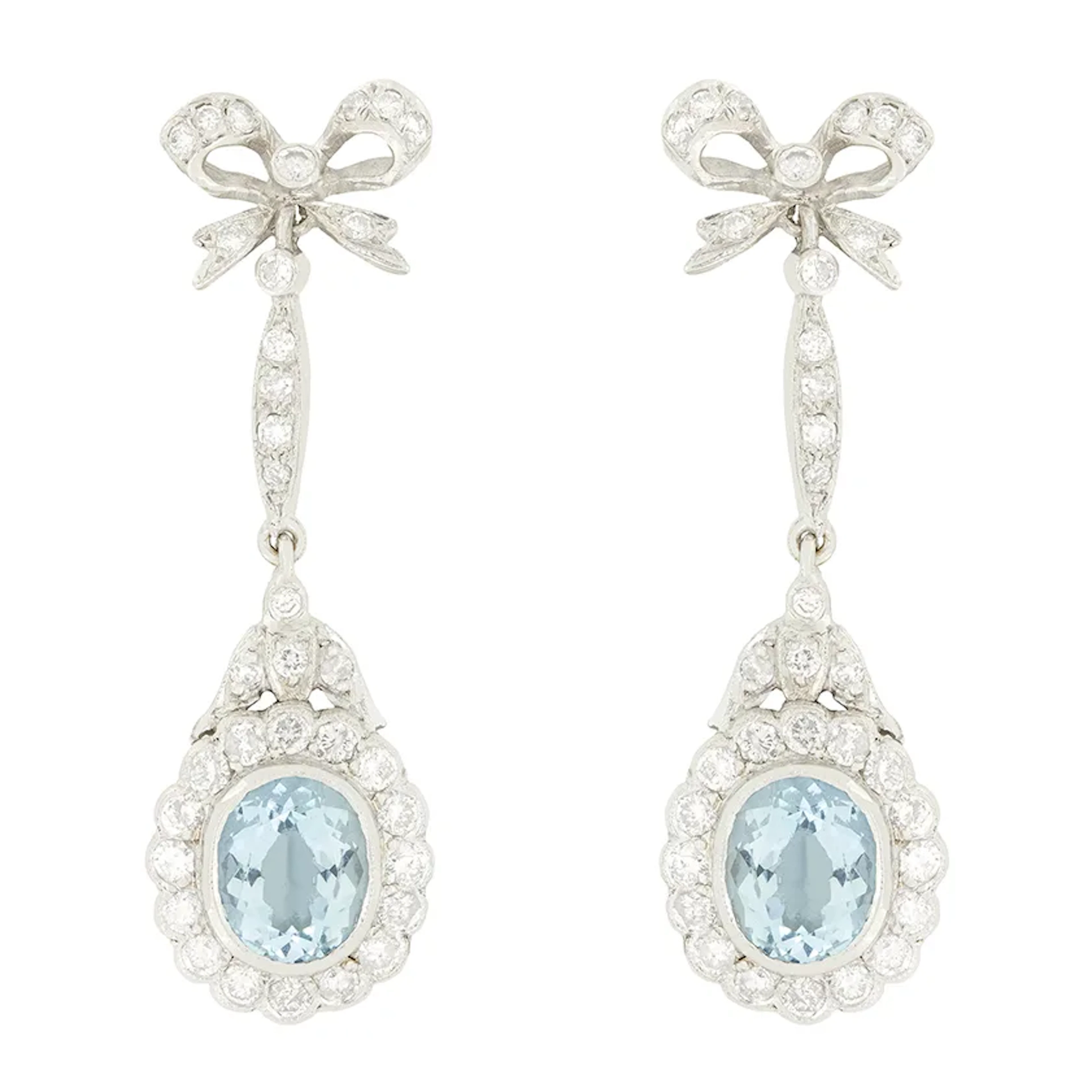 Vintage 4.00ct Aquamarine and Diamond Drop Earrings, c.1960s