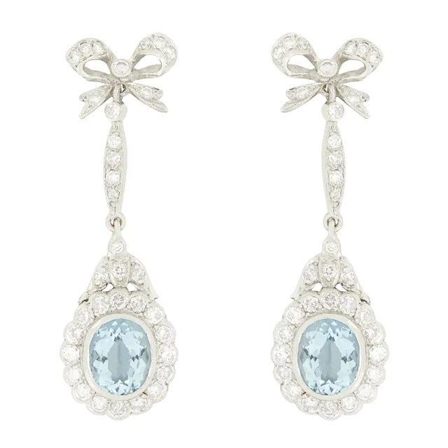 Vintage 4.00ct Aquamarine and Diamond Drop Earrings, c.1960s