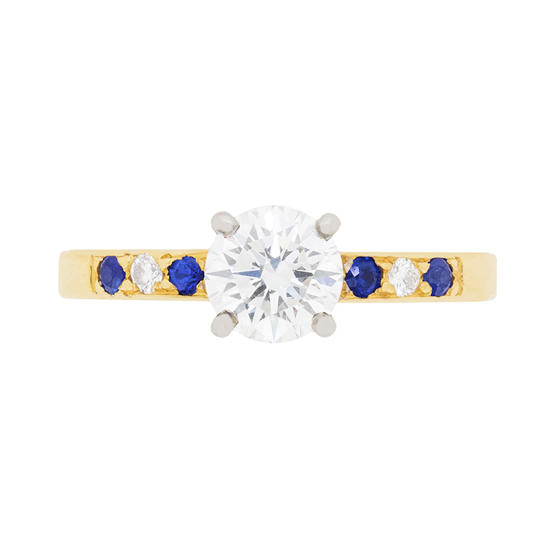 Diamond Solitaire with Sapphire and Diamond Shoulders