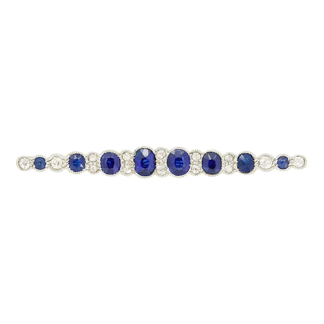 Art Deco 1.40ct Sapphire and Diamond Brooch, c.1920s