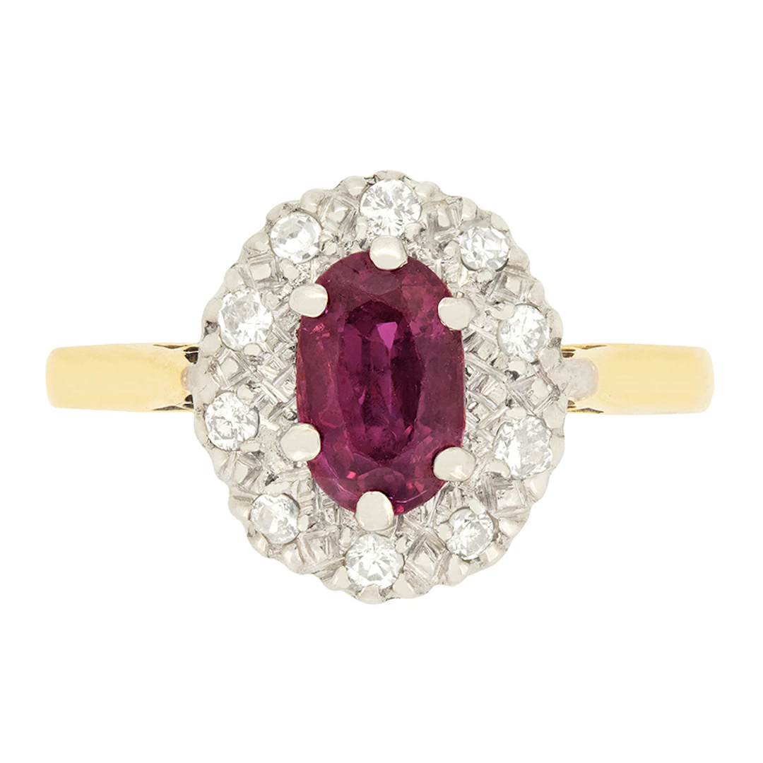 Vintage 1.20ct Ruby and Diamond Cluster Ring, c.1950s