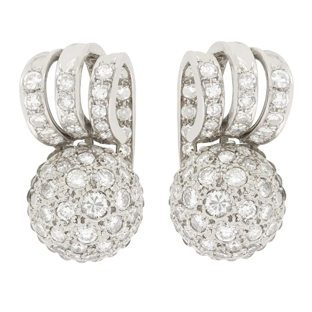Late Deco 4.00ct Diamond Bombé Earrings, c.1940s
