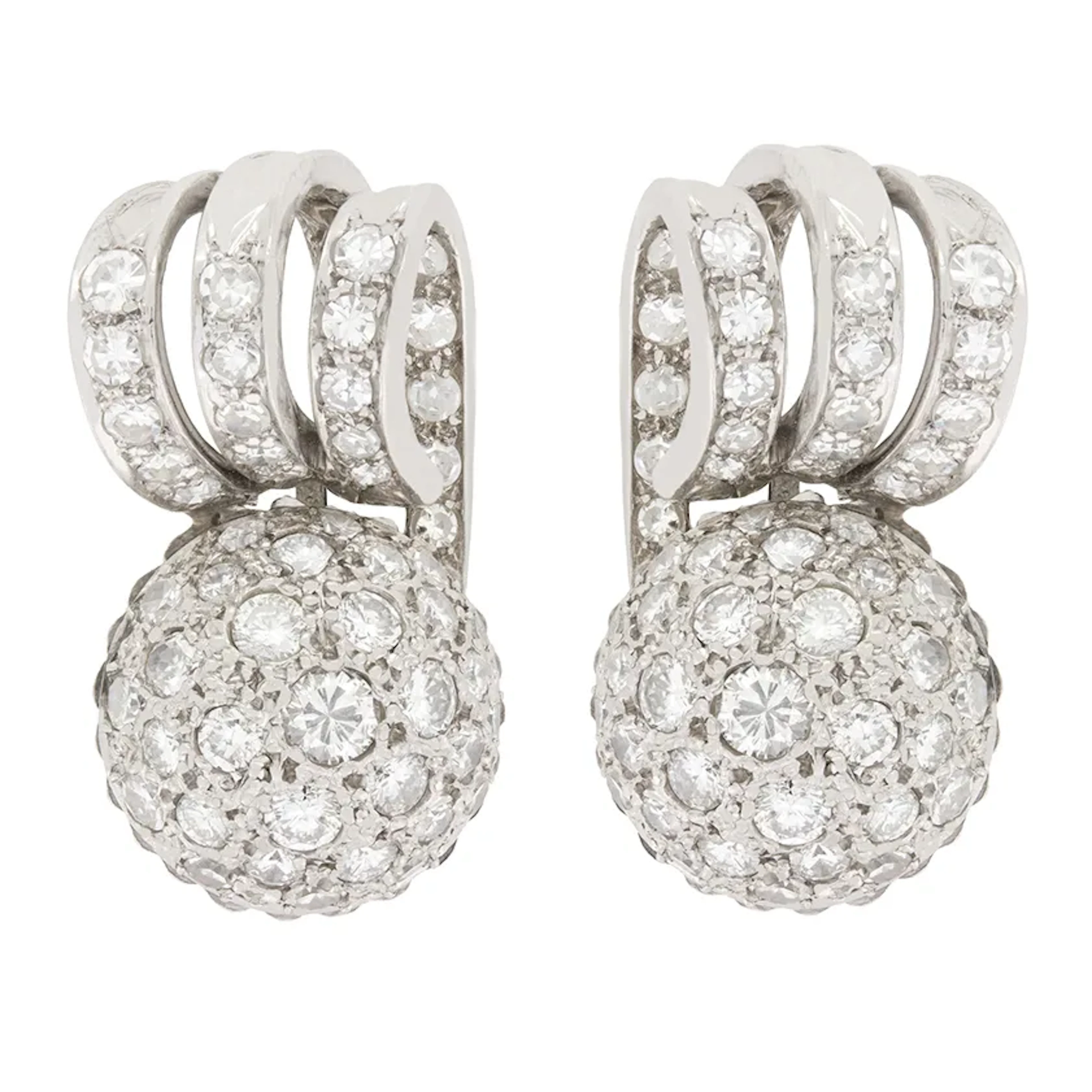Late Deco 4.00ct Diamond Bombé Earrings, c.1940s