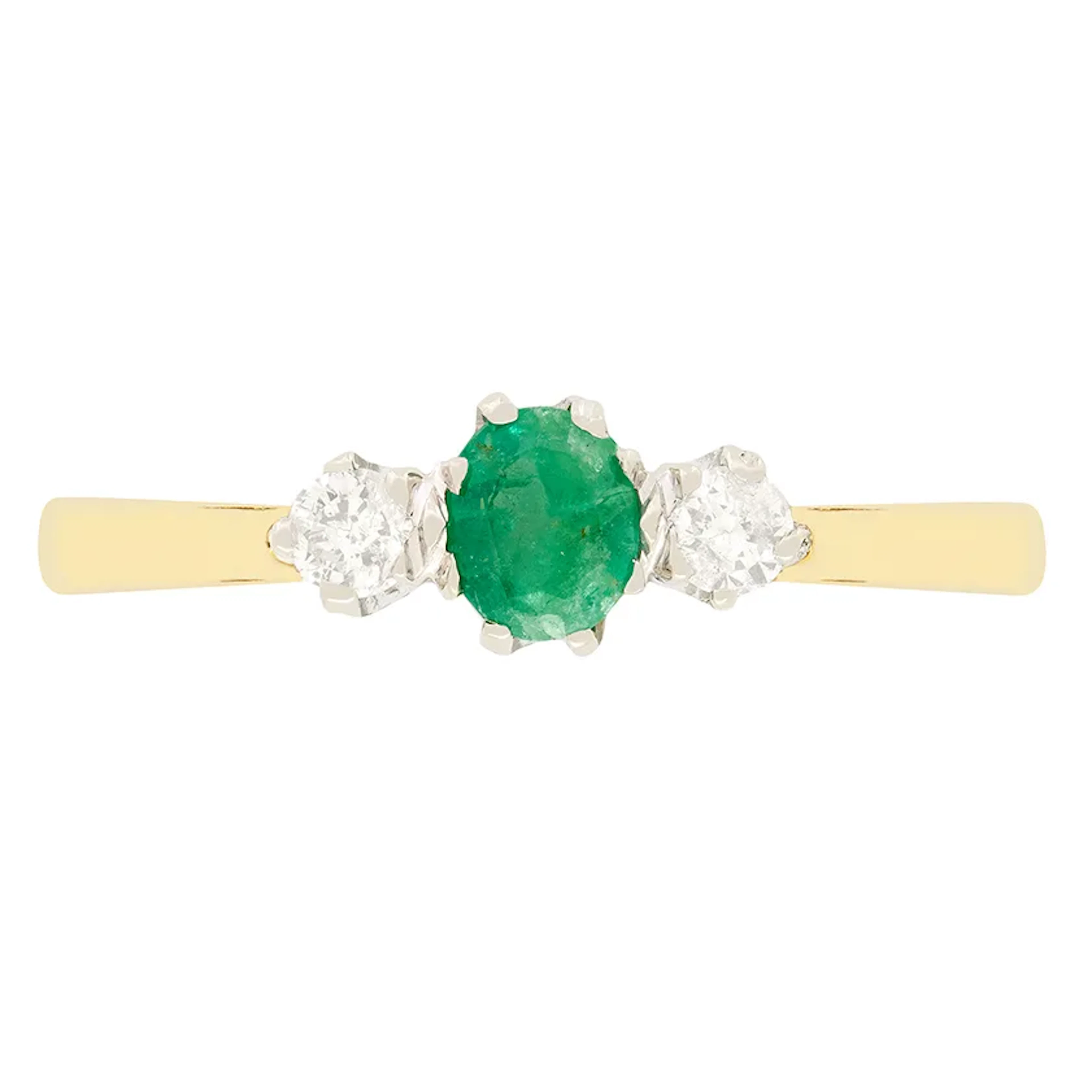 Vintage 0.25ct Emerald and Diamond Trilogy Ring, c.1987