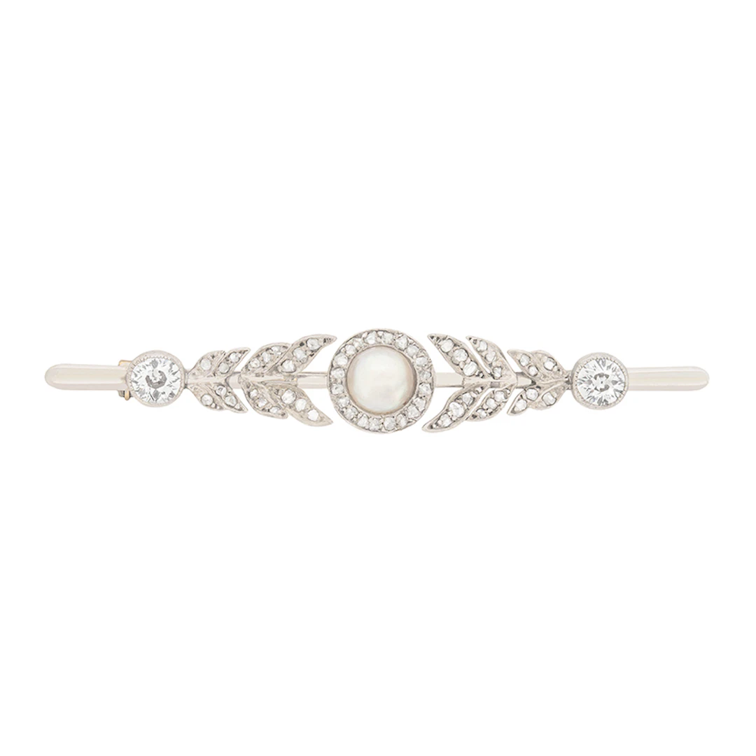 Victorian 1.40ct Diamond and Pearl Brooch, c.1900s