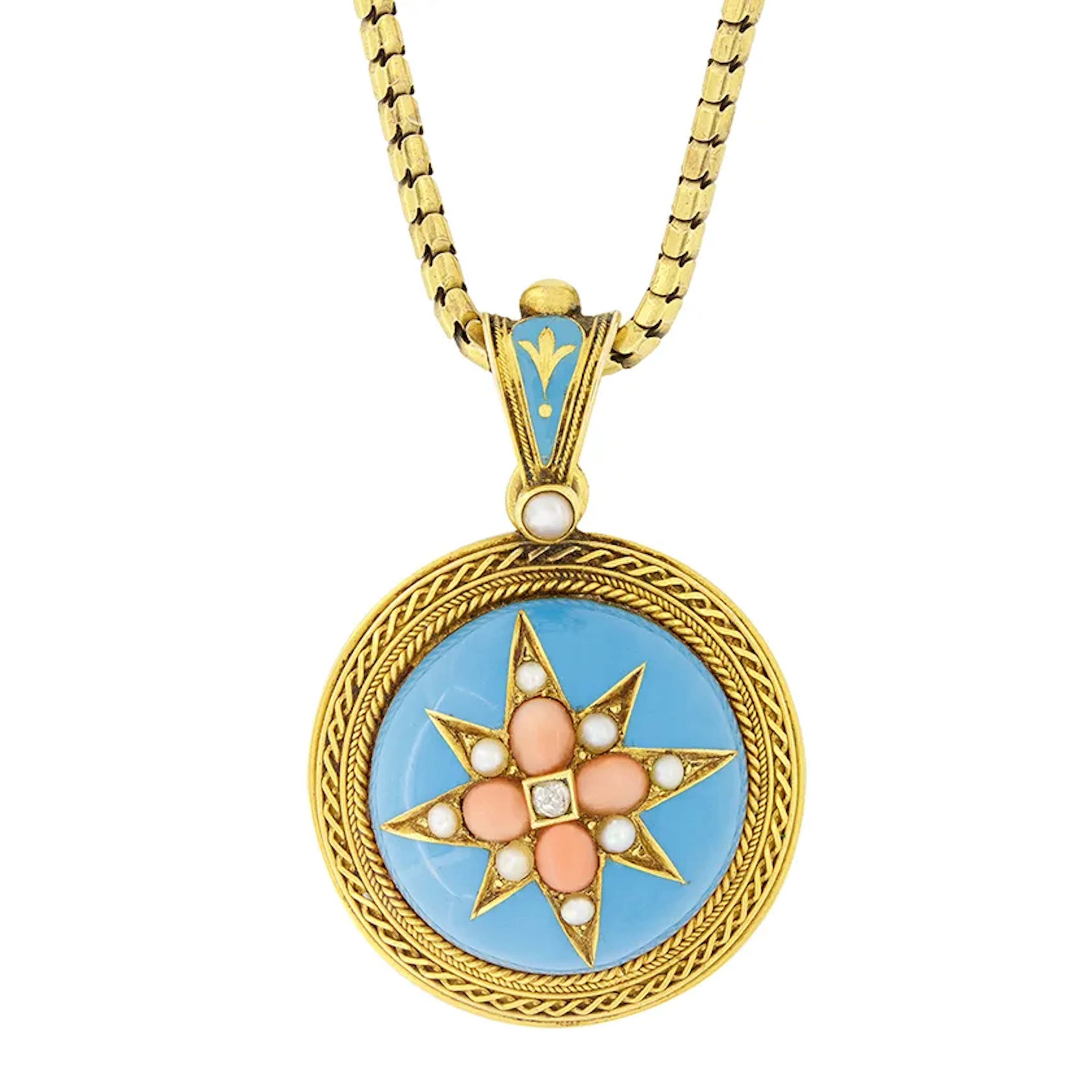 Victorian Diamond, Pearl and Coral Pendant, c.1880s