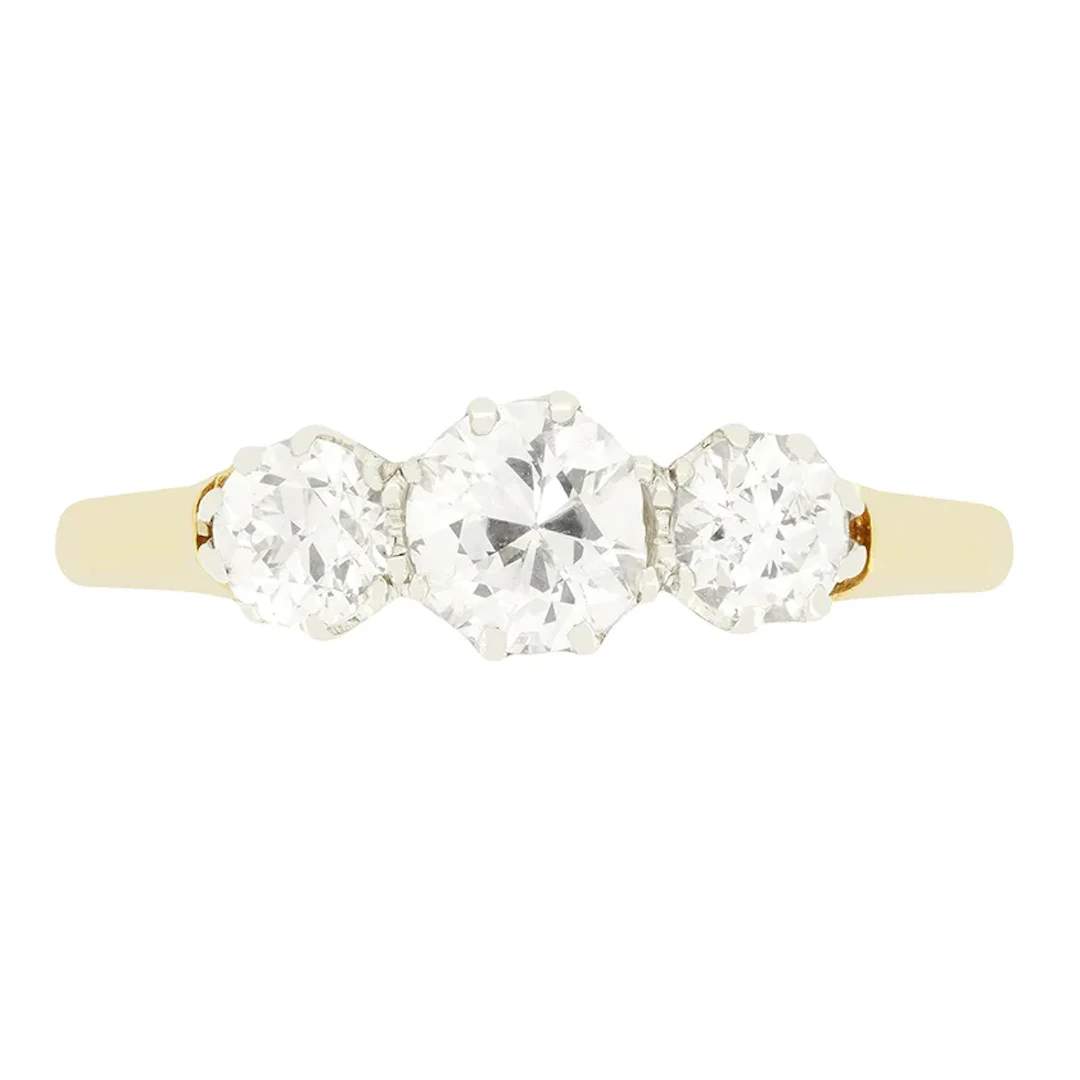Edwardian 1.25ct Diamond Three Stone Ring, c.1910s