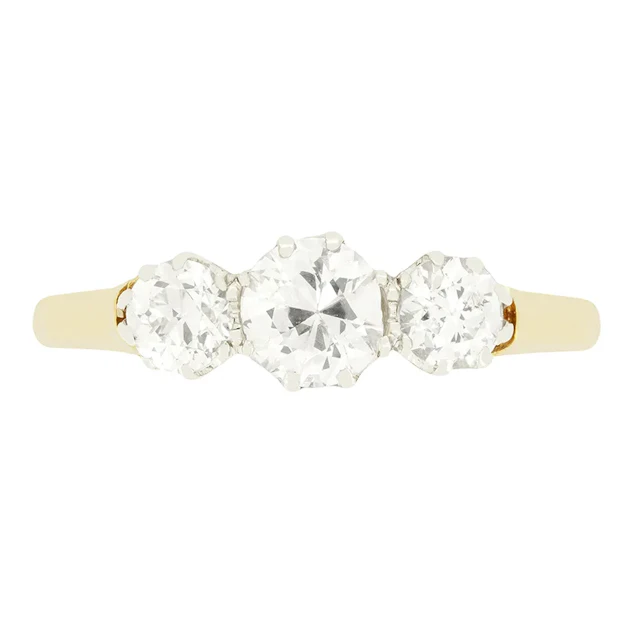 Edwardian 1.25ct Diamond Three Stone Ring, c.1910s