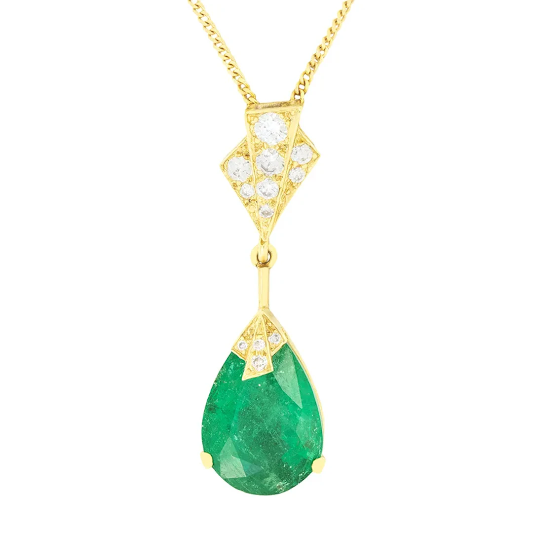 Vintage 21ct Emerald and Diamond Necklace and Earring Set, c.1980s