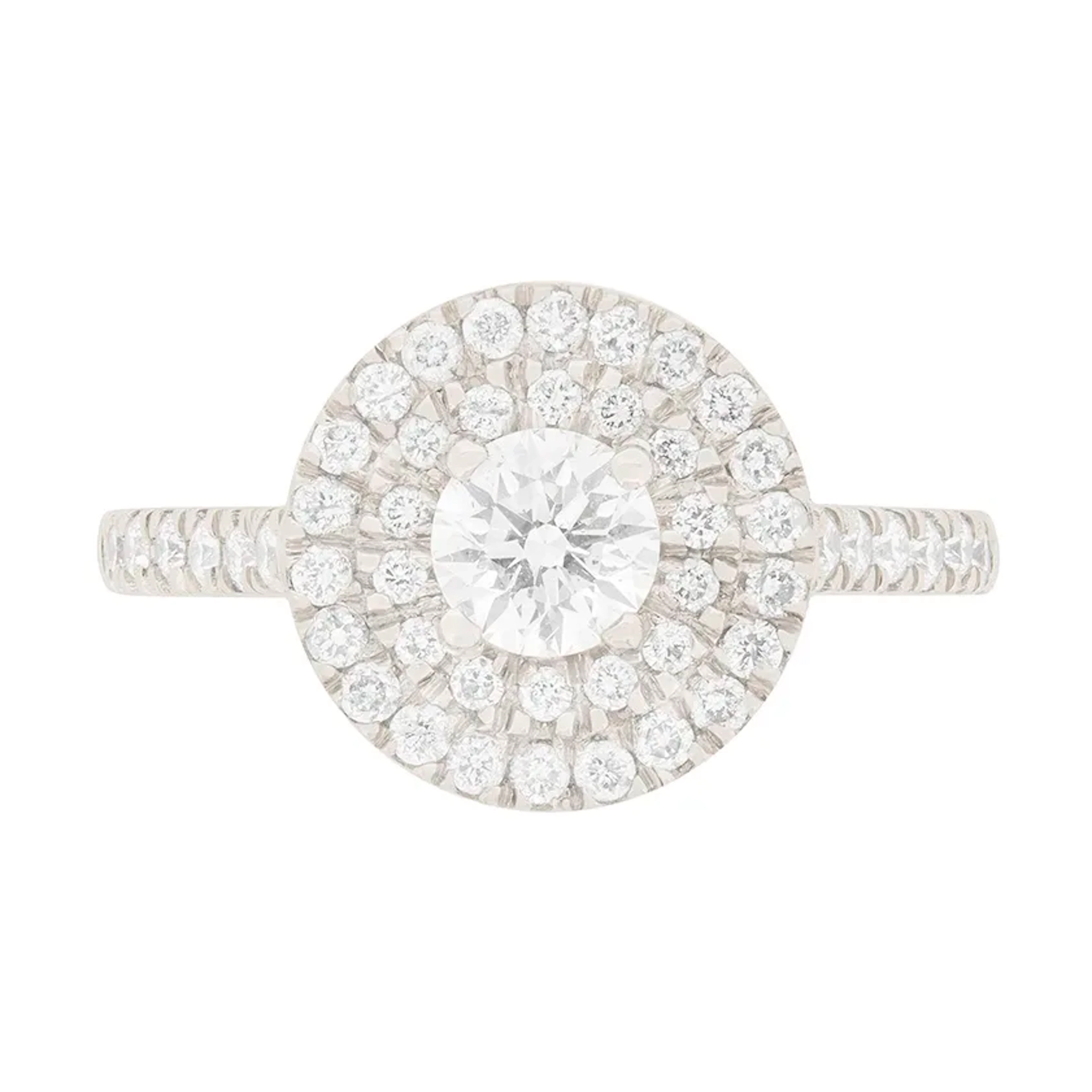 GIA Certified 0.40ct Diamond Double Halo Engagement Ring with Set Shoulders