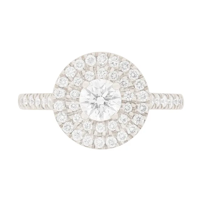 GIA Certified 0.40ct Diamond Double Halo Engagement Ring with Set Shoulders