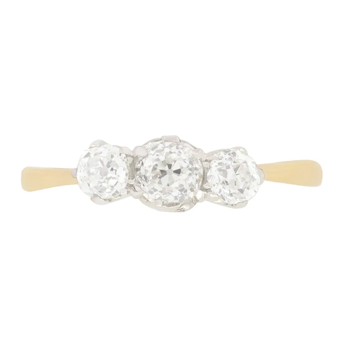 Edwardian 0.75ct Diamond Three Stone Ring, c.1910s