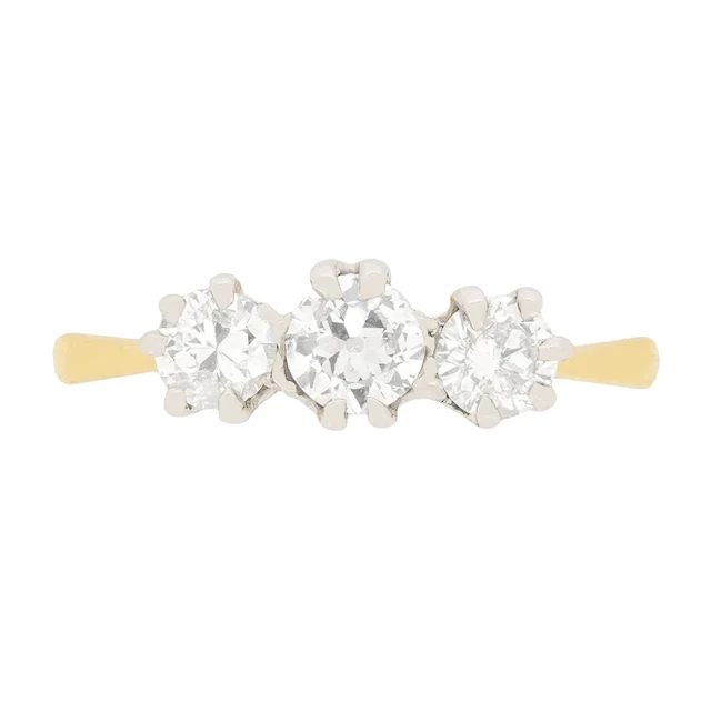 Art Deco 0.85ct Diamond Three Stone Engagement Ring, c.1920s