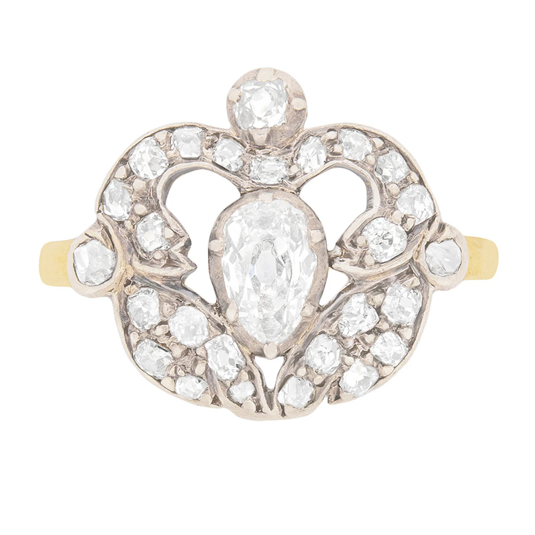 Victorian Old Pear Cut Diamond Cluster Ring, c.1880s