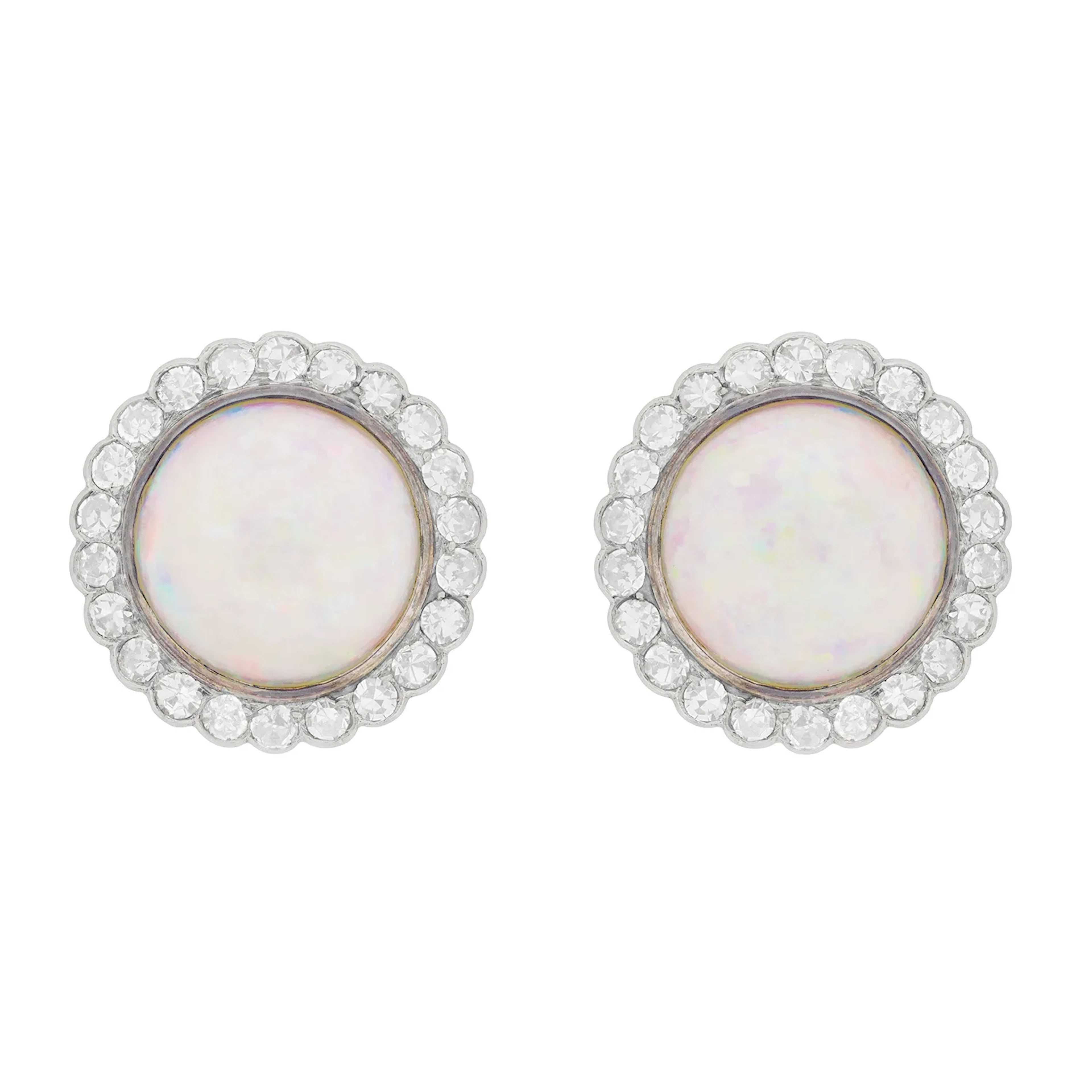 Vintage Opal and Diamond Cluster Earrings, c.1950s