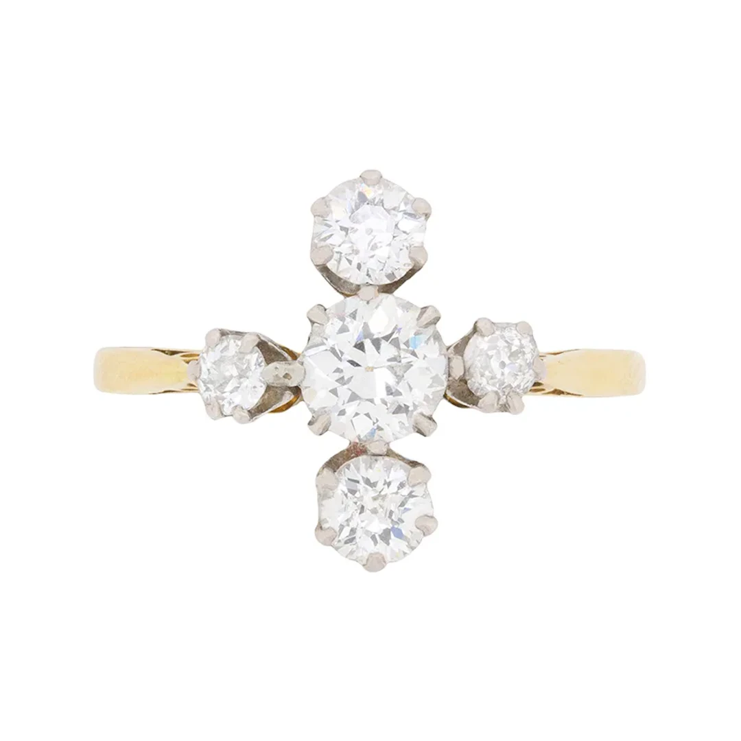 Edwardian 1.20ct Diamond Five Stone Cluster Ring, c.1910