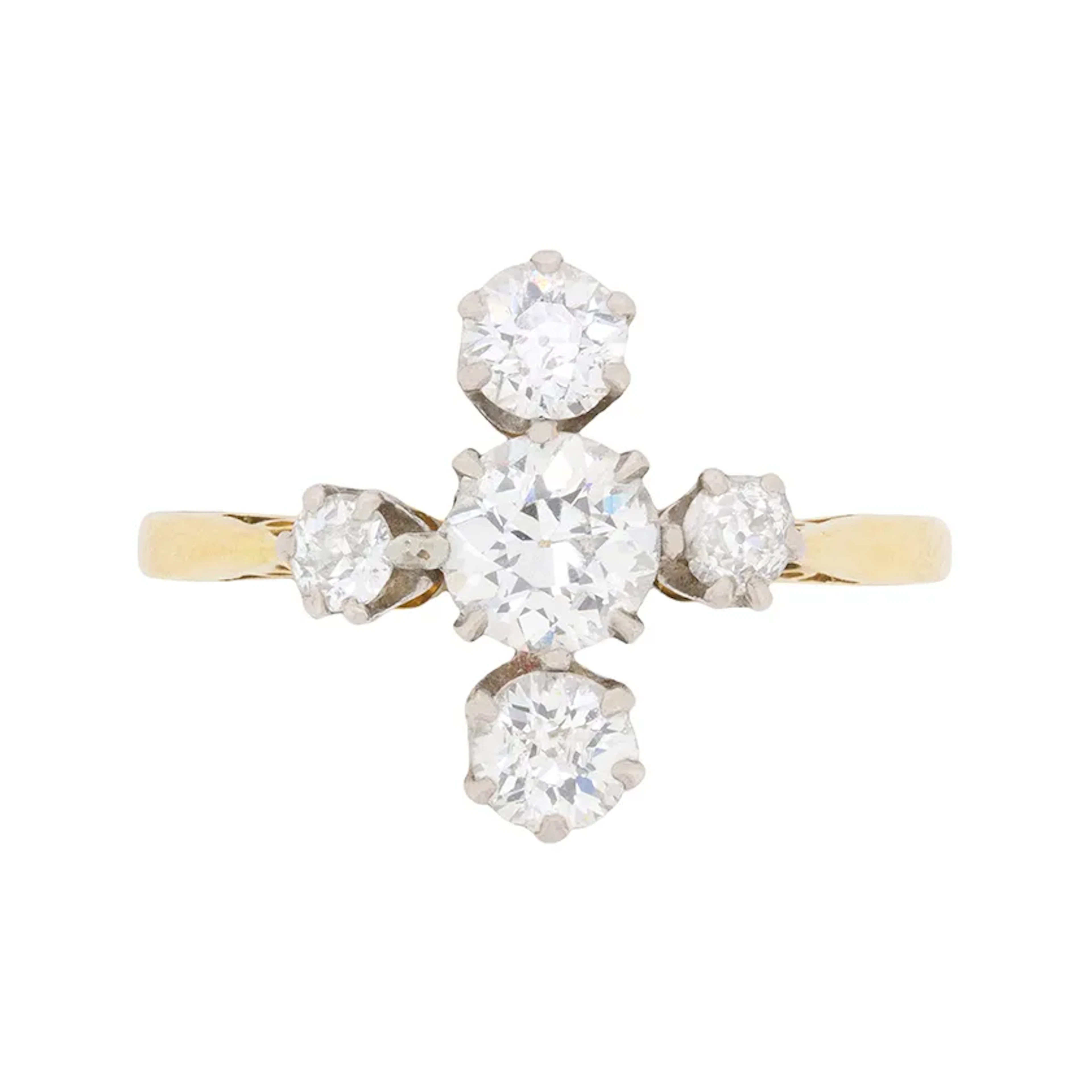 Edwardian 1.20ct Diamond Five Stone Cluster Ring, c.1910