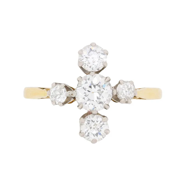 Edwardian 1.20ct Diamond Five Stone Cluster Ring, c.1910