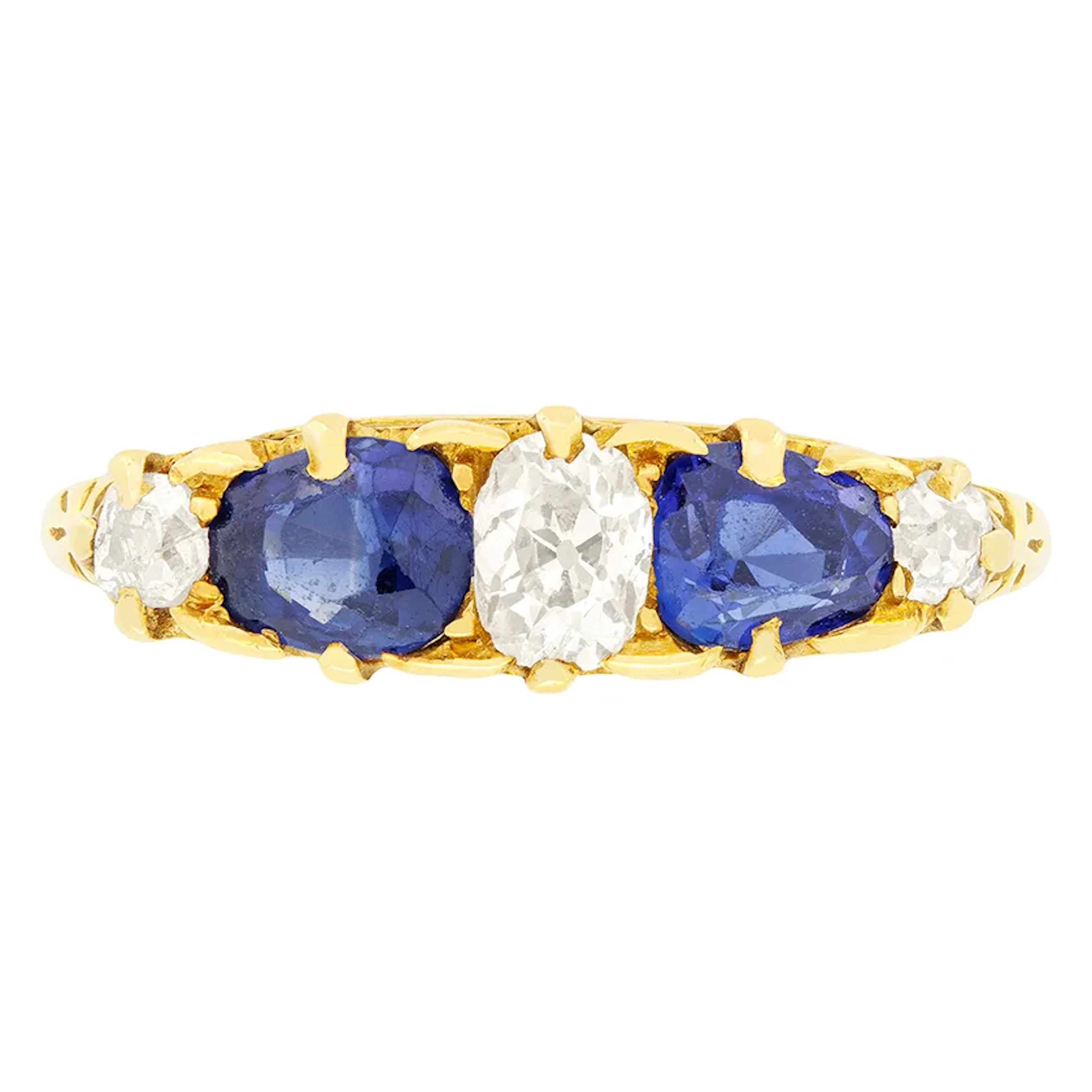 Victorian 0.55ct Diamond and Sapphire Five Stone Ring, c.1880s