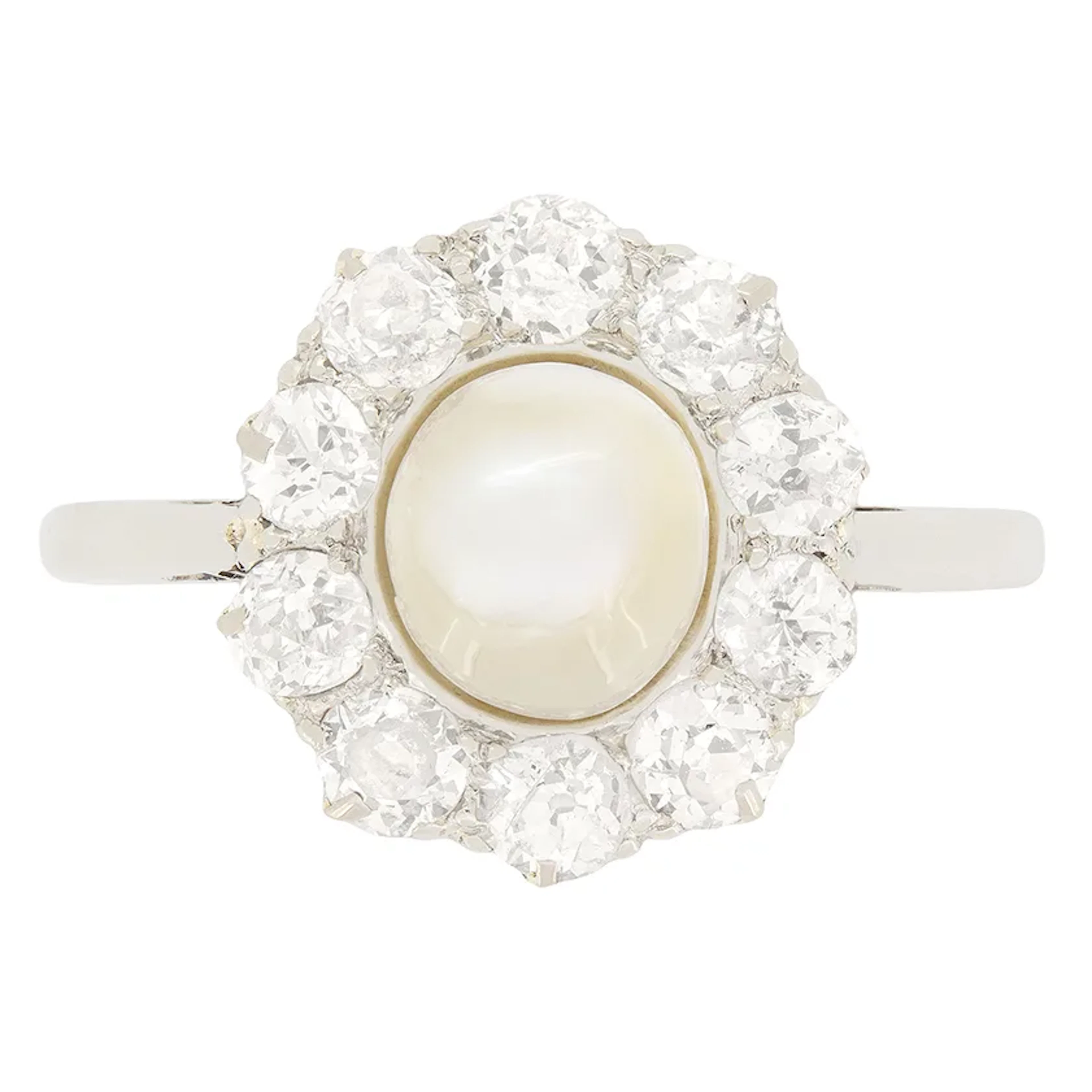 Art Deco Pearl and Diamond Cluster Ring, c.1920s