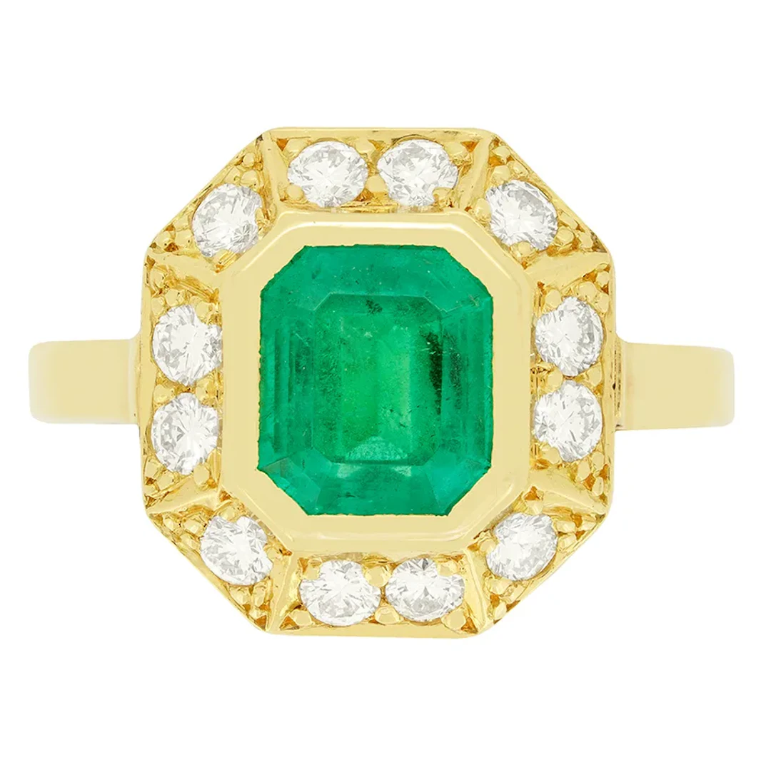 Vintage 2.00ct Emerald and Diamond Cluster Ring, c.1960s