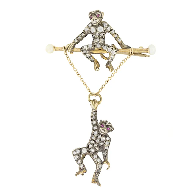 Victorian 0.40ct Diamond Monkey Brooch, c.1900s