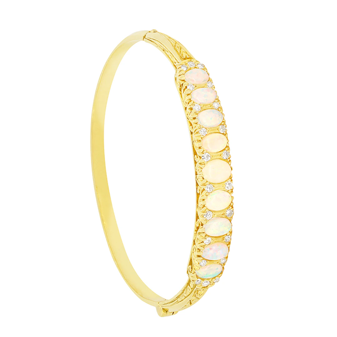 Vintage 1.65ct Opal and Diamond Bangle, c.1950s